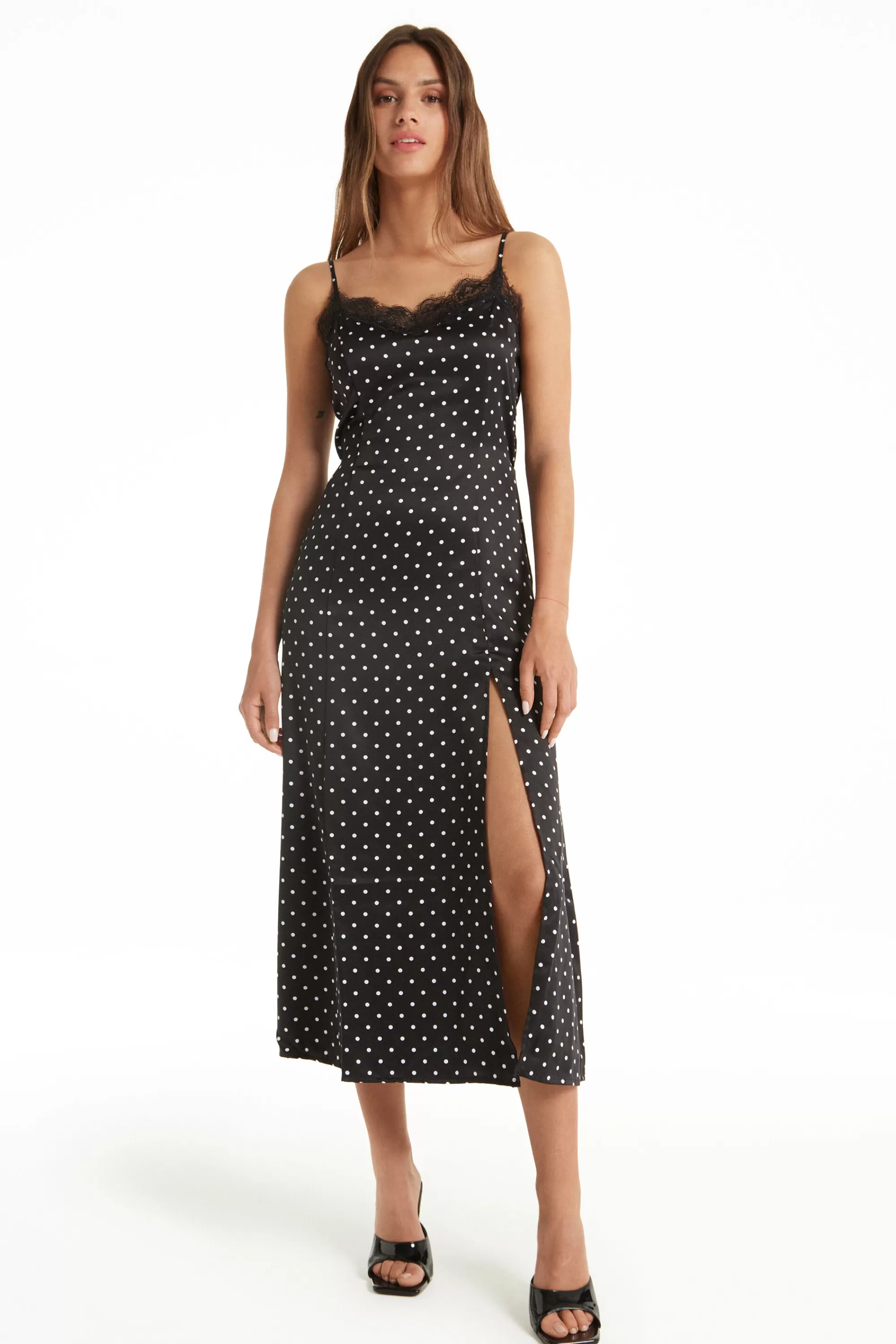 New Vestito Midi Spalline Sottili In Raso E Pizzo - Vestiti E Tute - Donna | Vestiti e Tute