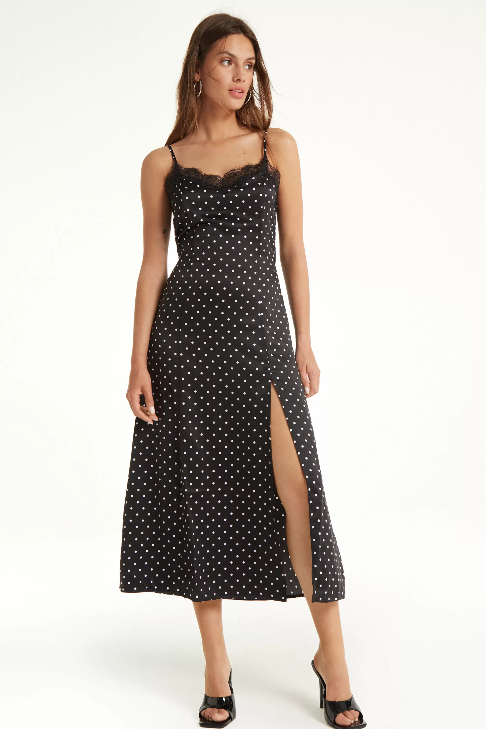 New Vestito Midi Spalline Sottili In Raso E Pizzo - Vestiti E Tute - Donna | Vestiti e Tute