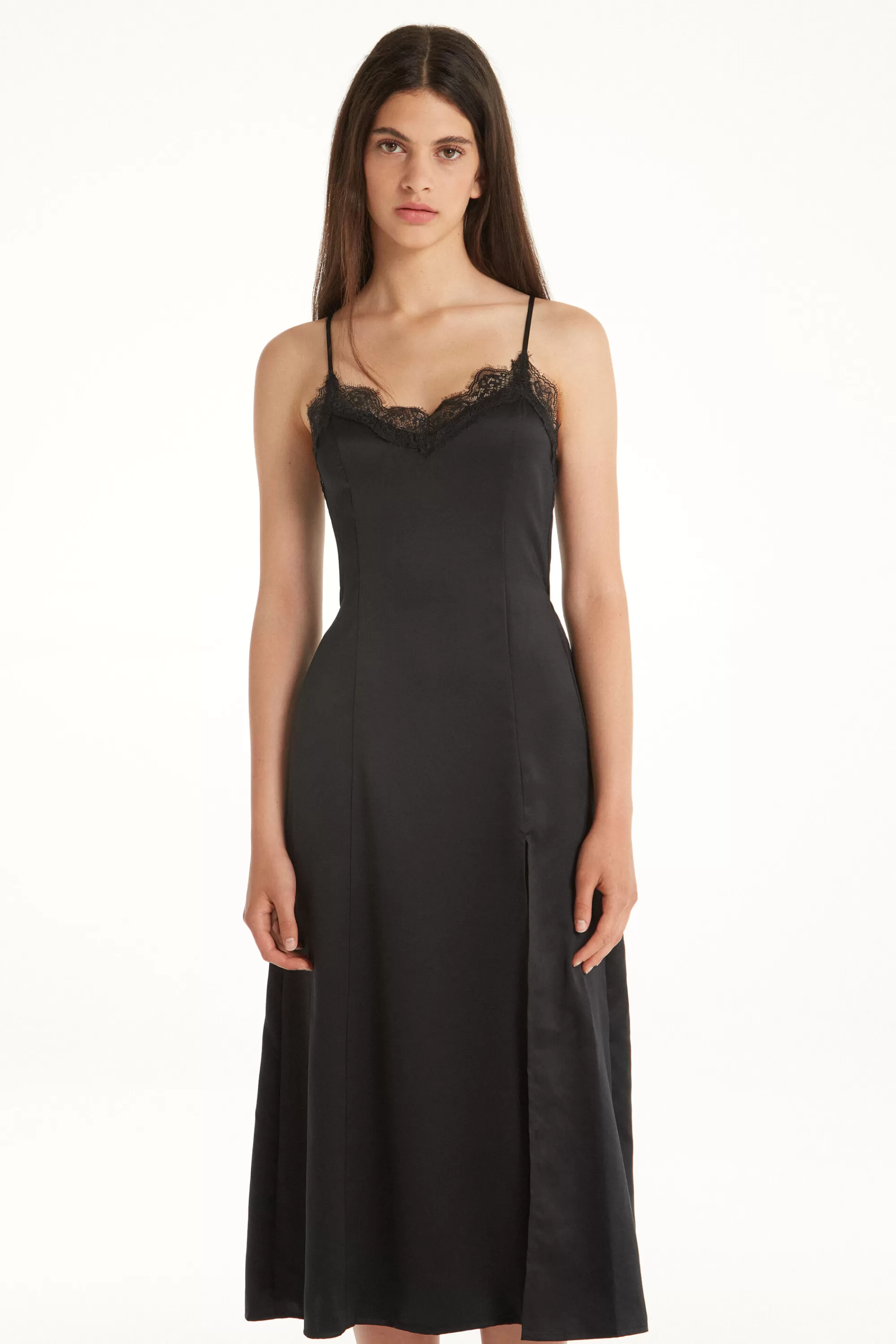 Best Sale Vestito Midi Spalline Sottili In Raso E Pizzo - Vestiti E Tute - Donna | Vestiti e Tute