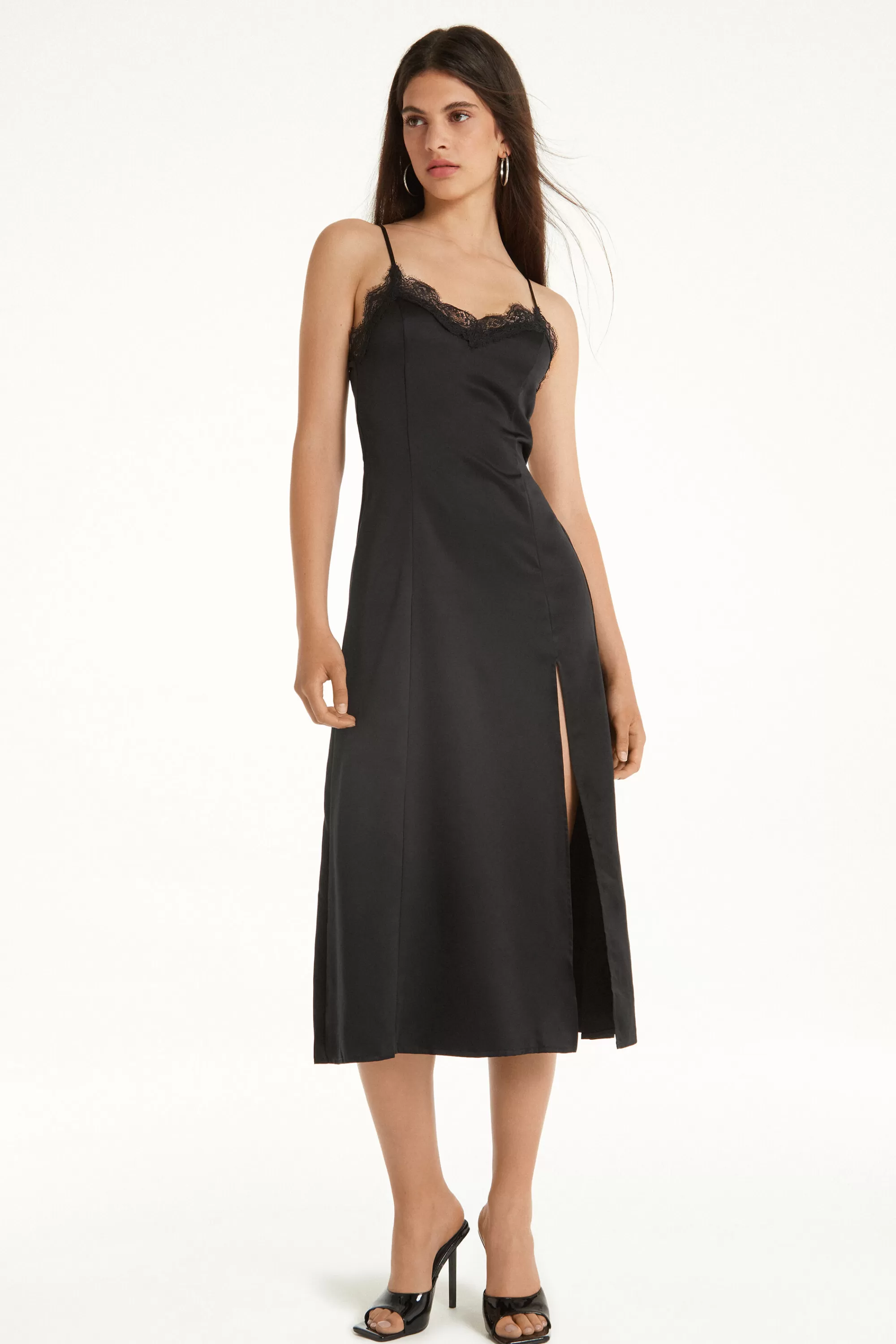 Best Sale Vestito Midi Spalline Sottili In Raso E Pizzo - Vestiti E Tute - Donna | Vestiti e Tute