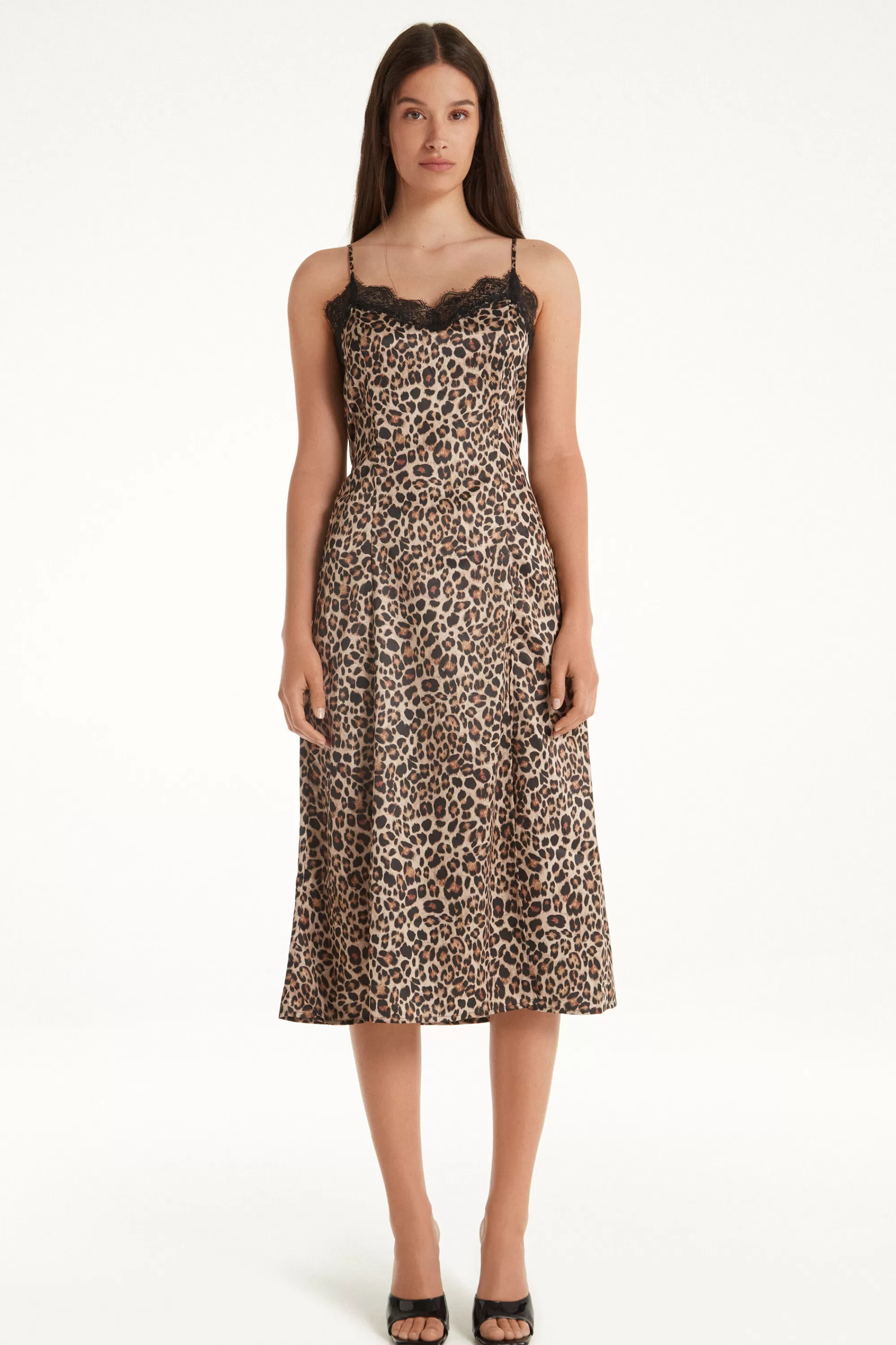Hot Vestito Midi Spalline Sottili In Raso E Pizzo - Vestiti E Tute - Donna | Vestiti e Tute