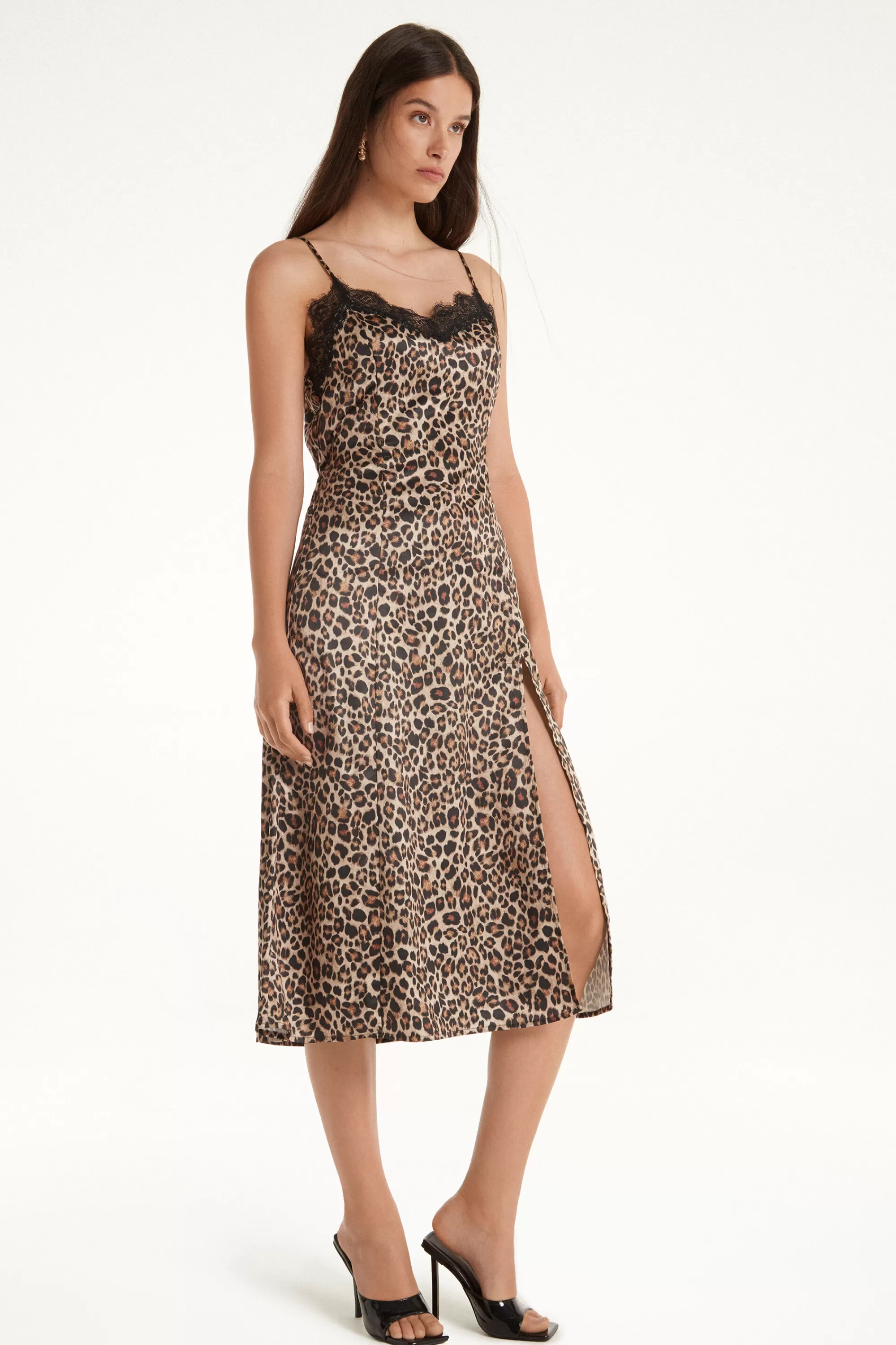 Hot Vestito Midi Spalline Sottili In Raso E Pizzo - Vestiti E Tute - Donna | Vestiti e Tute
